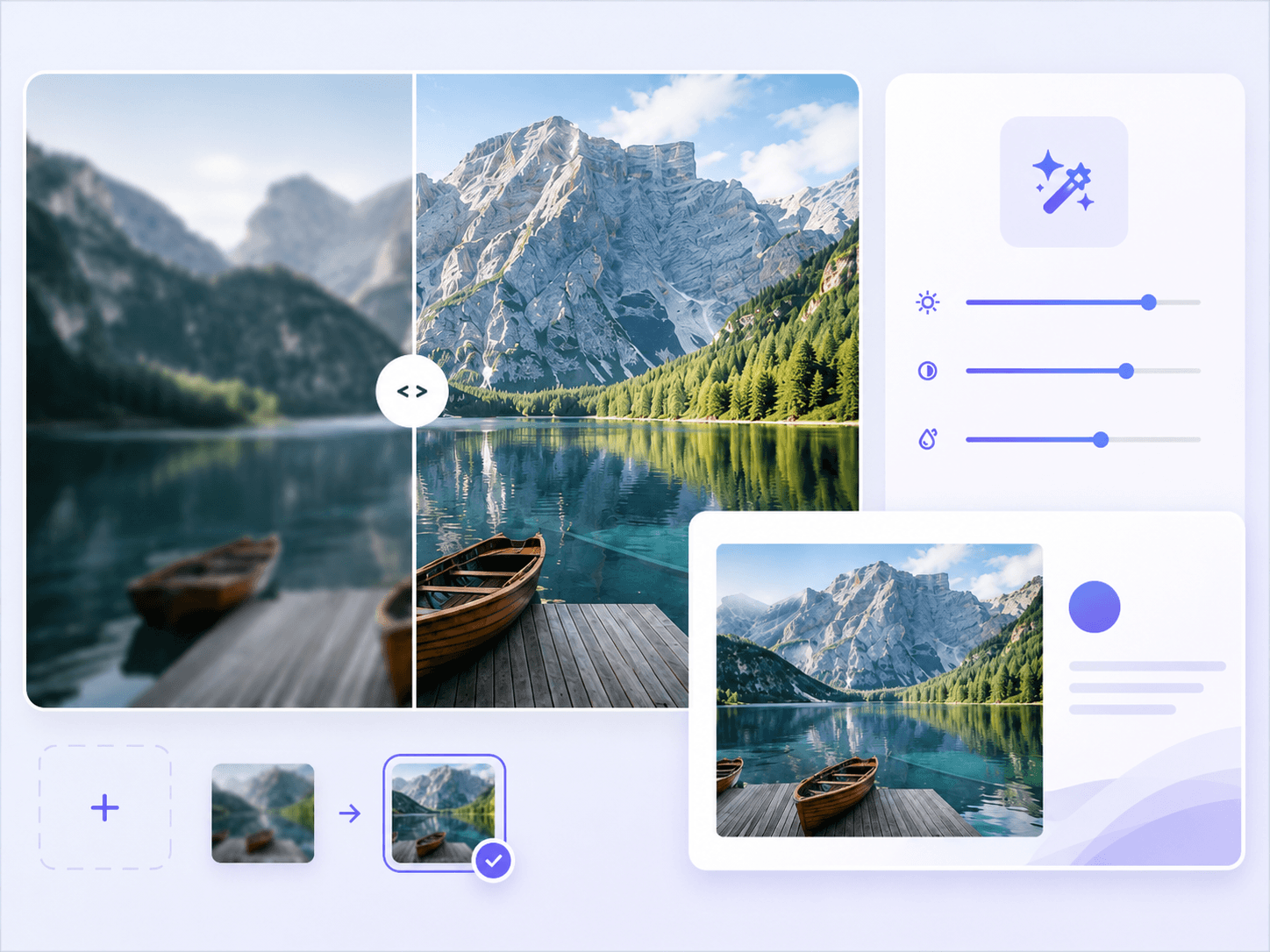 Photo quality enhancement before and after preview